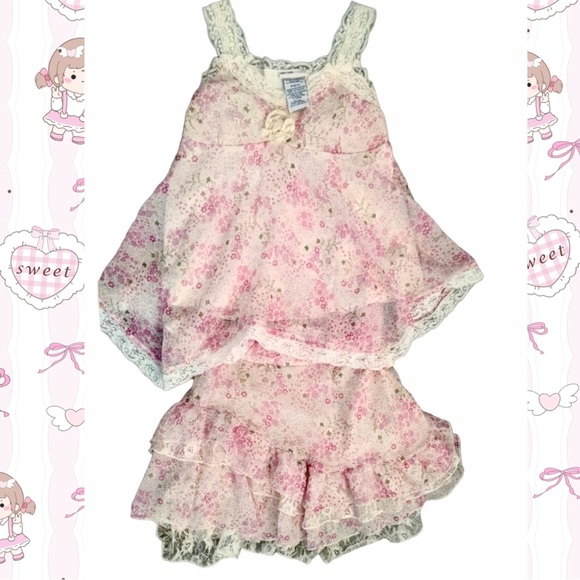 🌷RARE🌷VTG 2000s Y2K Mary Kate and Ashley Baby Doll FairyCore Set Top Skirt💫✨ - Picture 2 of 10